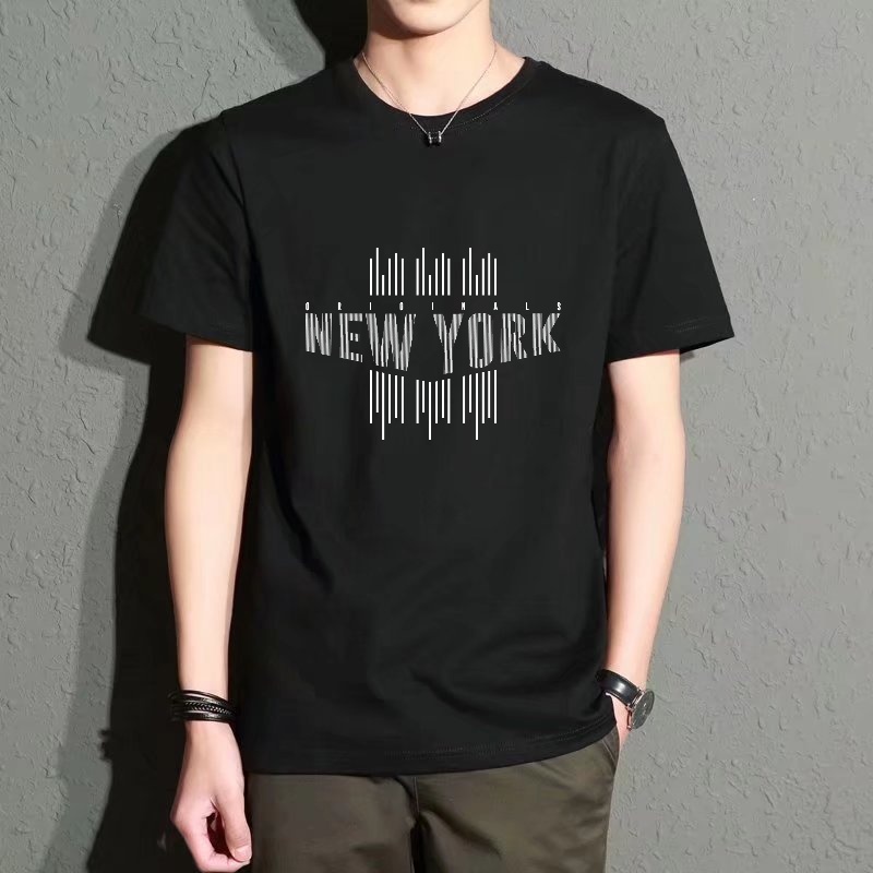 Street Style New York Fashion - Men's Black Round-Neck Short-Sleeved T-Shirt, Trendy