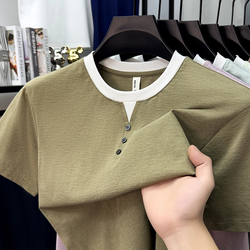 Street Fashion Male - Mens Short Sleeve Henley Neck T