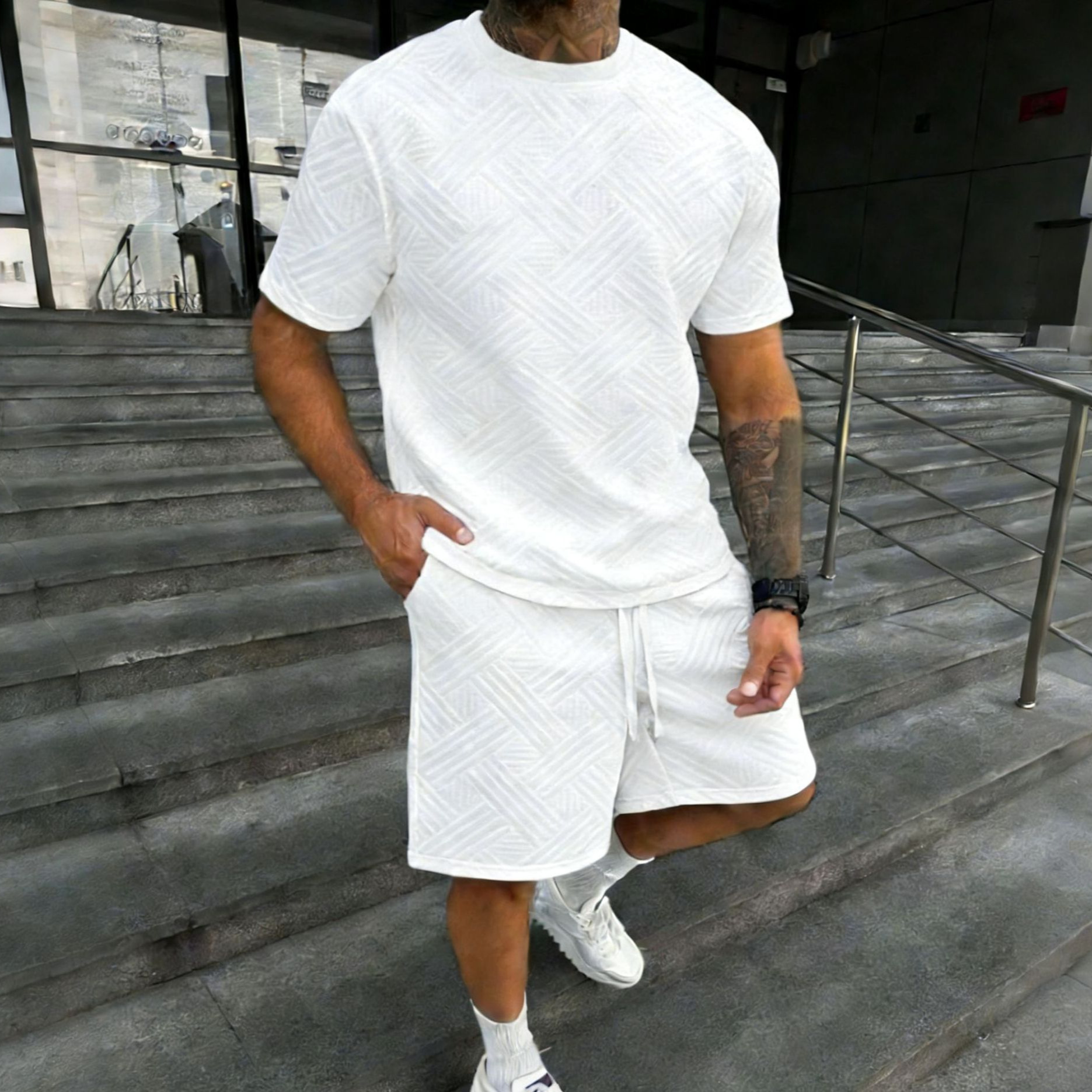 New men's summer jacquard shor - مراجعة Street Fashion Male وسعره