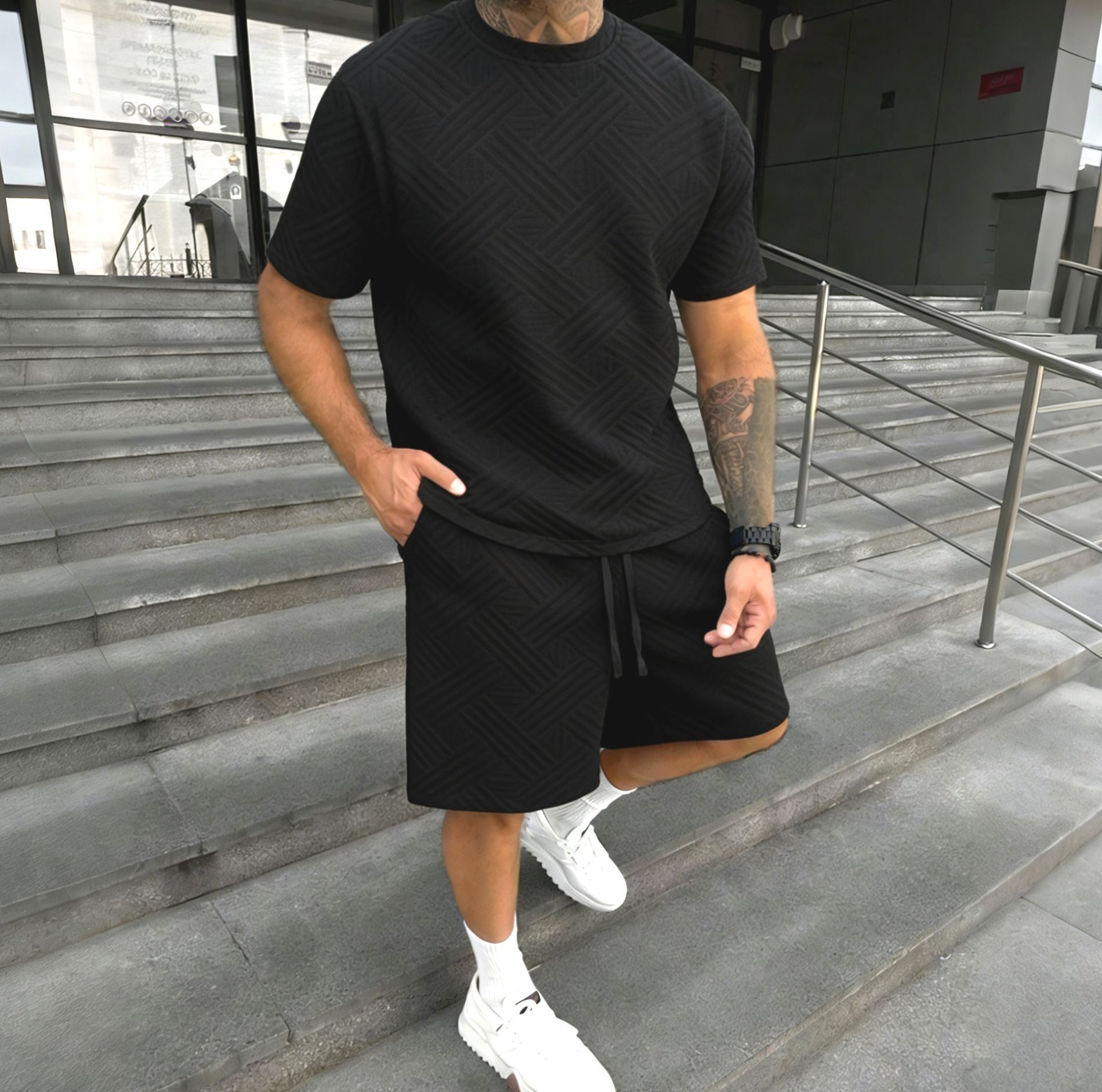 New men's summer jacquard shor - مراجعة Street Fashion Male وسعره