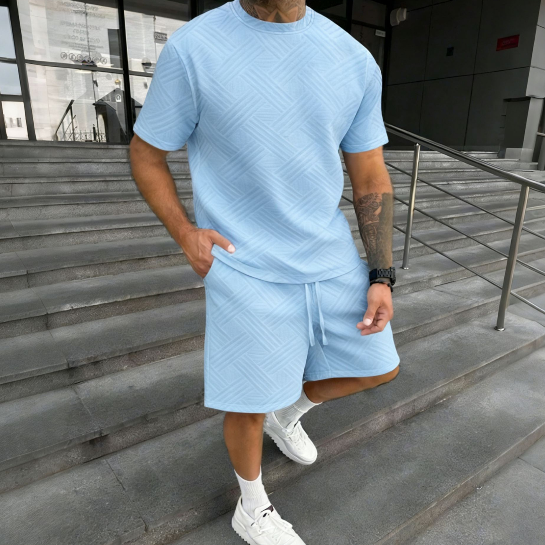 New men's summer jacquard shor - مراجعة Street Fashion Male وسعره
