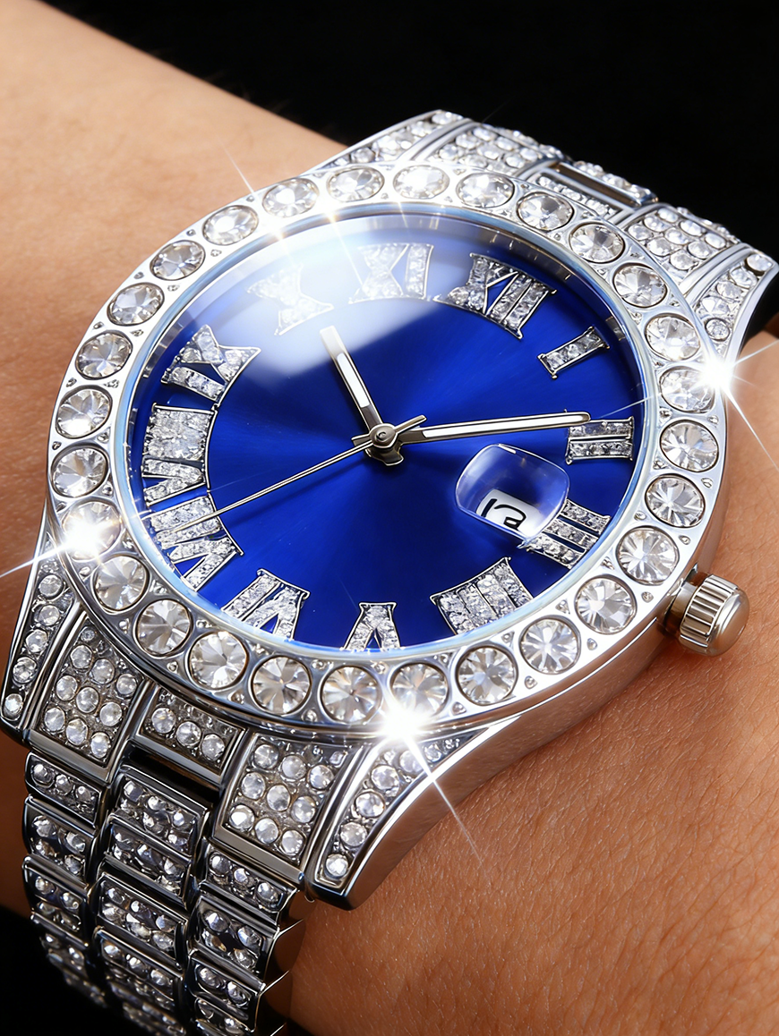 Silver Blue Men's Quartz Watch - مراجعة Street Fashion Rings وسعره