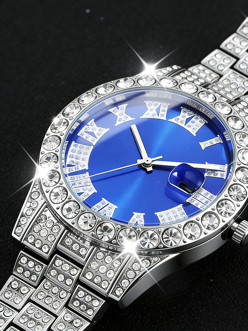 Silver Blue Men's Quartz Watch - مراجعة Street Fashion Rings وسعره