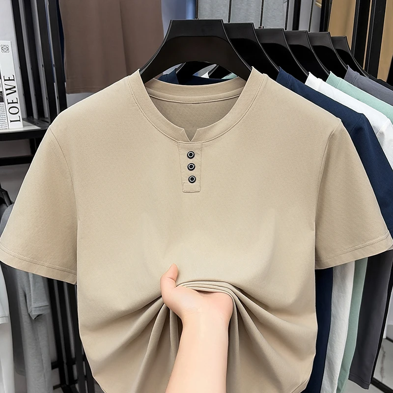 Mens Casual Henley Neck T Shir - مراجعة Street Fashion Male وسعره
