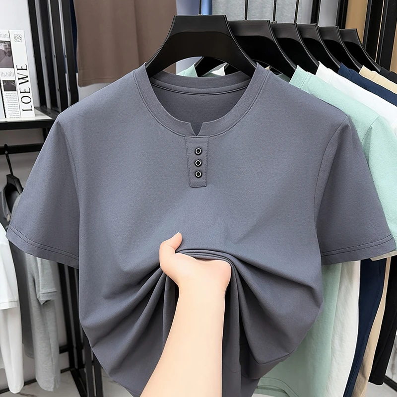 Mens Casual Henley Neck T Shir - مراجعة Street Fashion Male وسعره