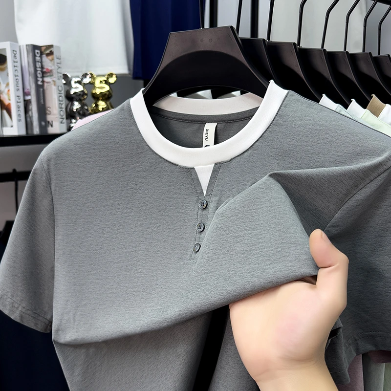Mens Short Sleeve Henley Neck  - مراجعة Street Fashion Male وسعره