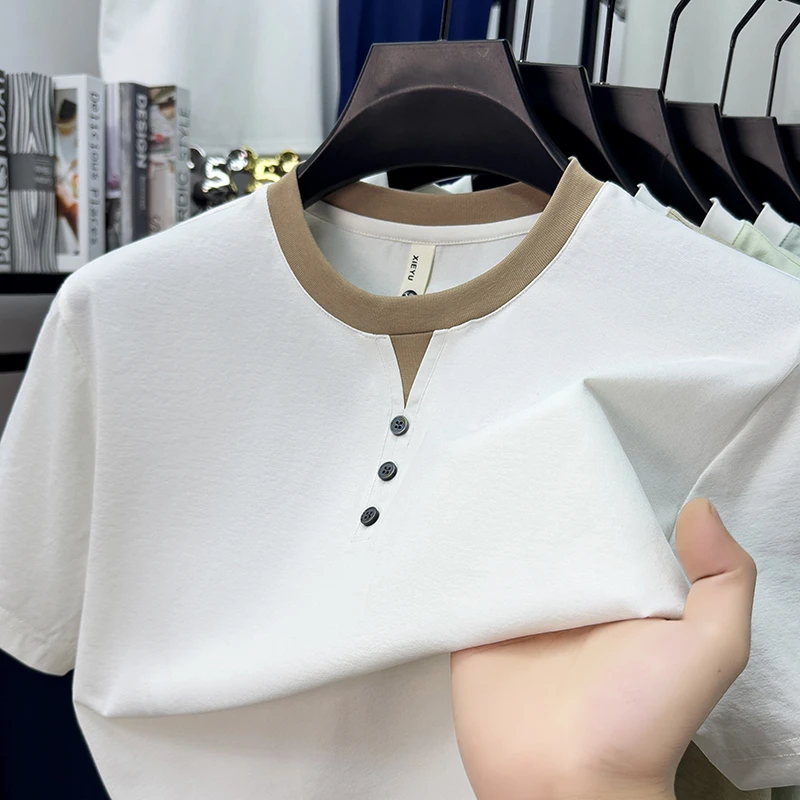 Mens Short Sleeve Henley Neck  - مراجعة Street Fashion Male وسعره