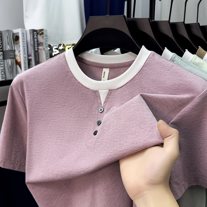 Mens Short Sleeve Henley Neck  - مراجعة Street Fashion Male وسعره