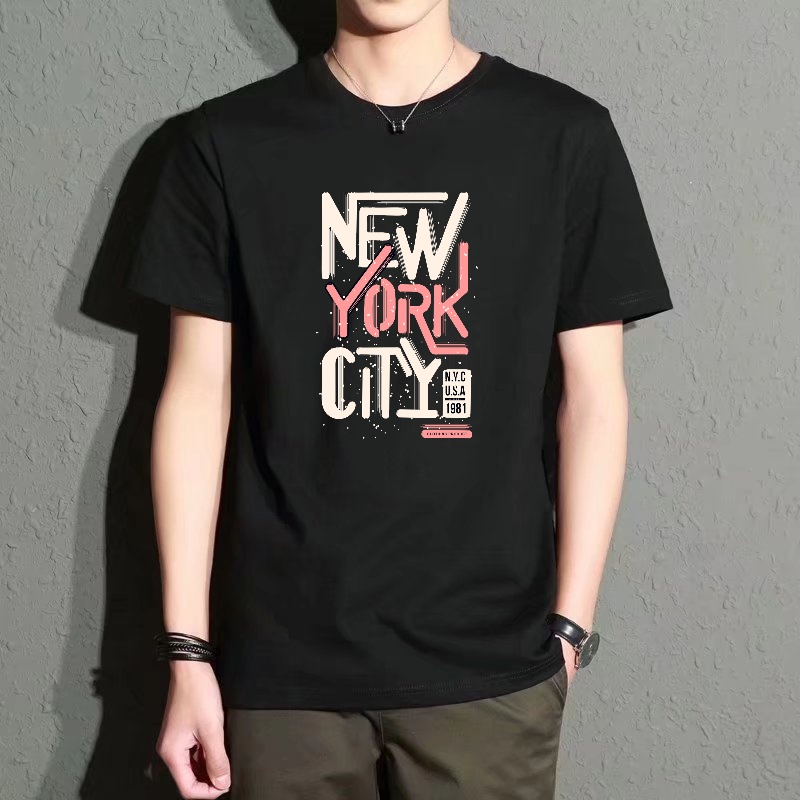 Men's Black Round-Neck Short-S - مراجعة Street Style New York Fashion وسعره